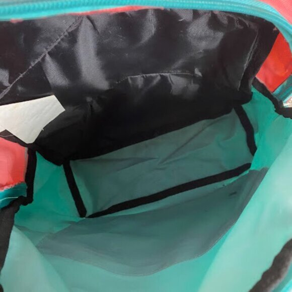 Two-Tone Canvas Nylon Womens Coral Pink Aqua Blue Backpack Medium - Picture 7 of 7